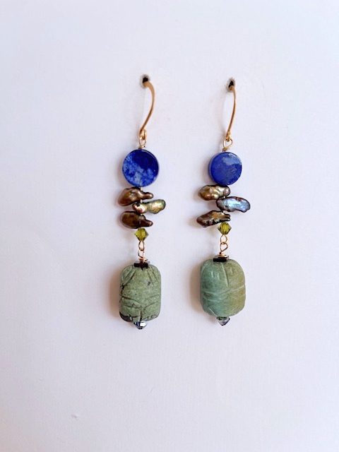 A Blue Lapis, Bronze Pearl, Turquoise Earring